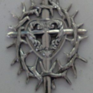 Silver Ornament- Cross, crown of thorns, sword, and heart for His Great Love